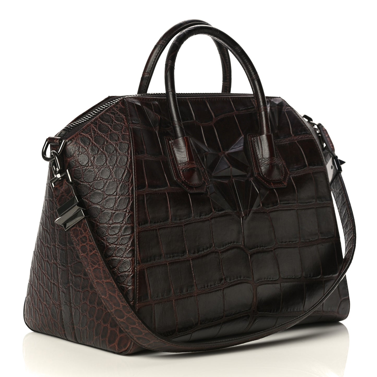 Calfskin Crocodile Embossed 3D Stud Medium Antigona Brown