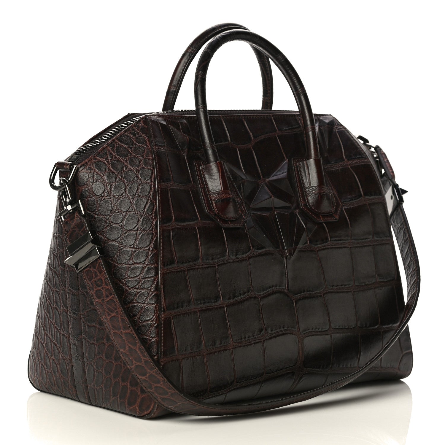 Givenchy Calfskin Crocodile Embossed 3D Stud Medium Antigona Brown 2 of 16