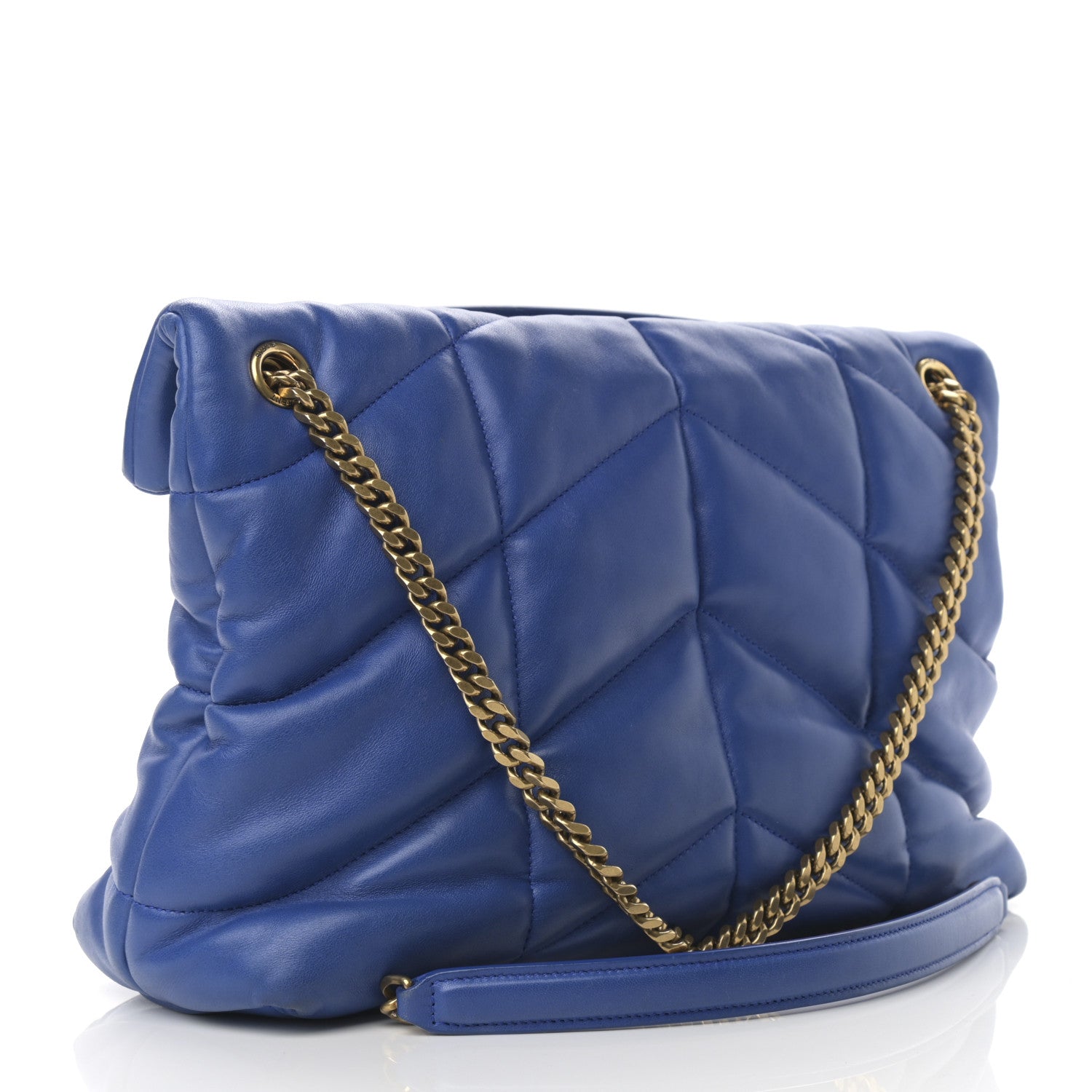 Saint Laurent Lambskin Quilted Medium Loulou Puffer Monogram Chain Satchel Majorele Blue 3 of 13
