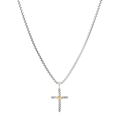 David Yurman Sterling Silver 14K Yellow Gold Petite X Cross Pendant Necklace 1 of 5