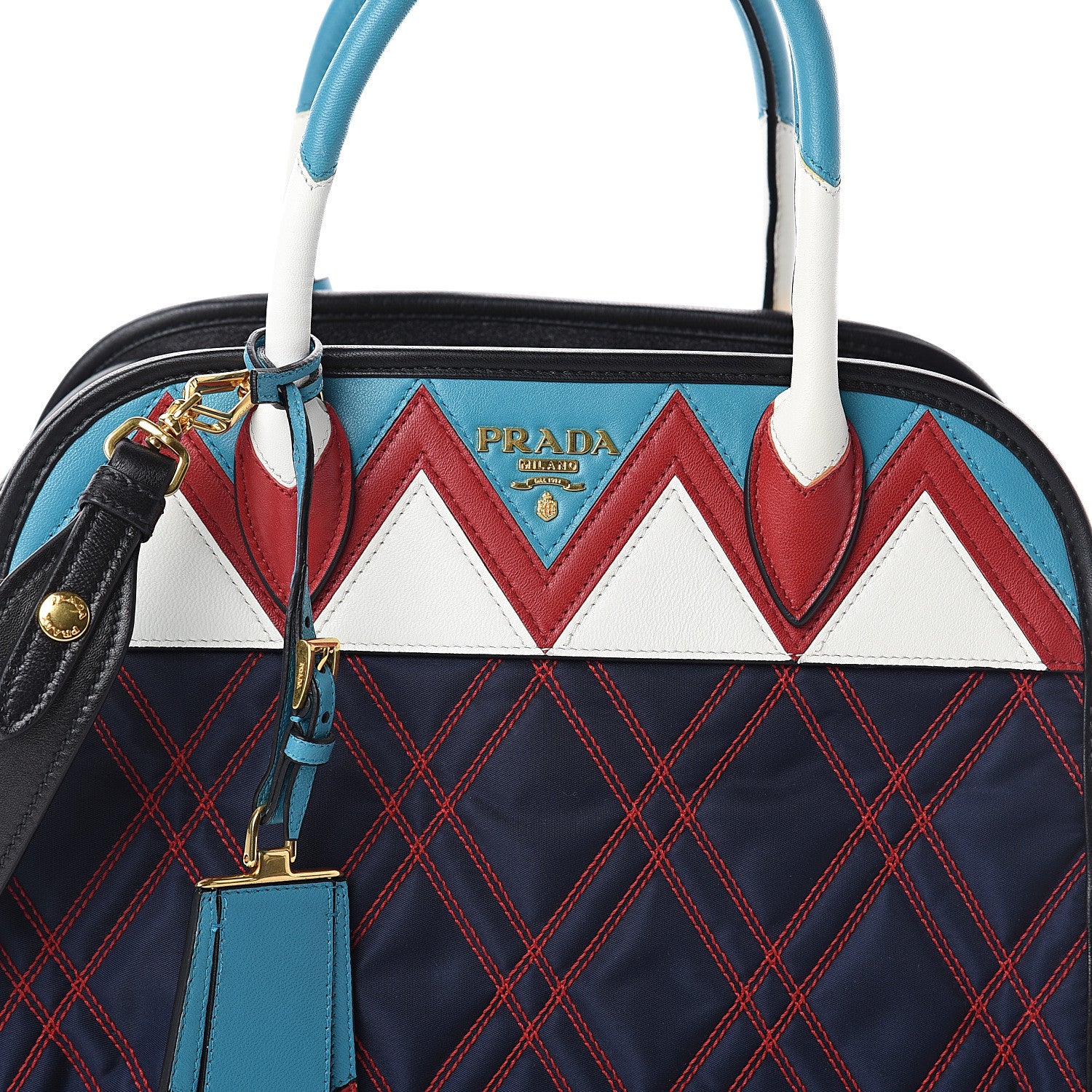 Prada Tessuto Nylon Quilted Impunturato Bauletto Baltico Fuoco 6 of 8