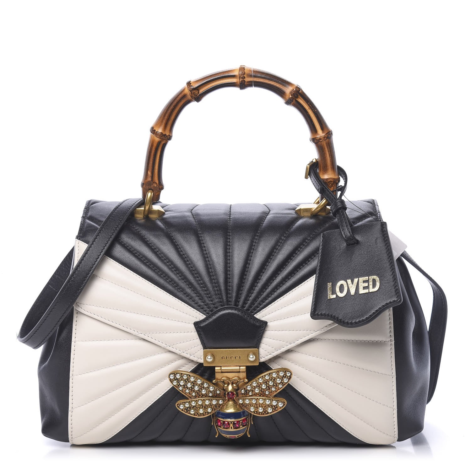Gucci Calfskin Bamboo Trapuntata Queen Margaret Top Handle Bag Mystic White Black 1 of 10