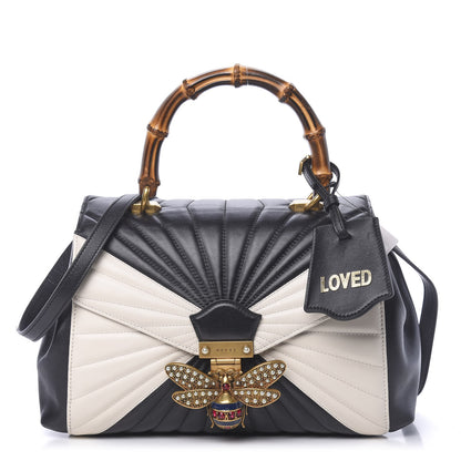 Gucci Calfskin Bamboo Trapuntata Queen Margaret Top Handle Bag Mystic White Black 1 of 10