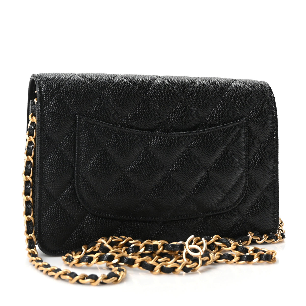 Caviar Quilted Camellia Wallet On Chain WOC Black