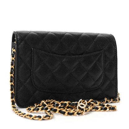 Chanel Caviar Quilted Camellia Wallet On Chain WOC Black 3 of 12
