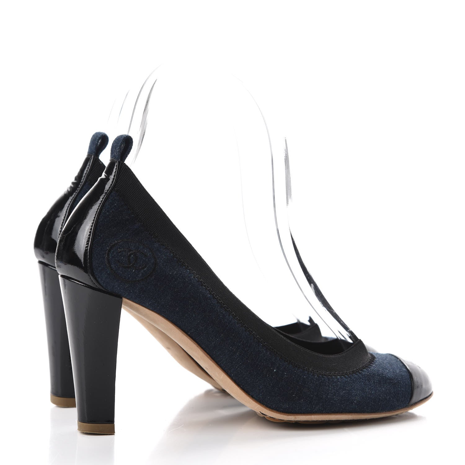 Chanel Denim Patent CC Elastic Stretch Pumps 36.5 Blue Black 4 of 11