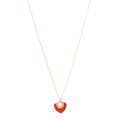 Bulgari 18K Rose Gold Carnelian Cuore Heart Pendant Necklace 1 of 5