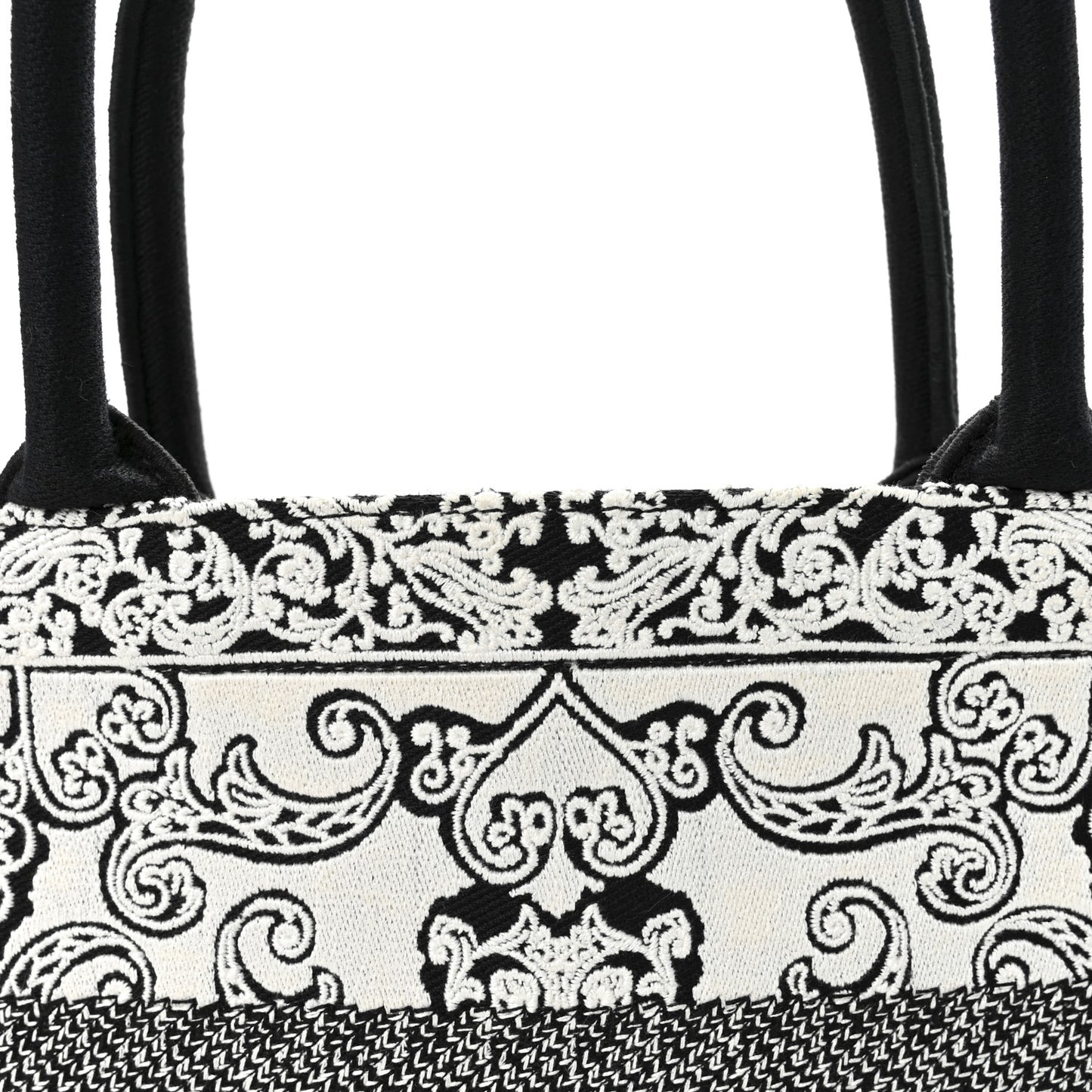 Canvas Embroidered Medium Ornamental Cornely Effect Book Tote Black White