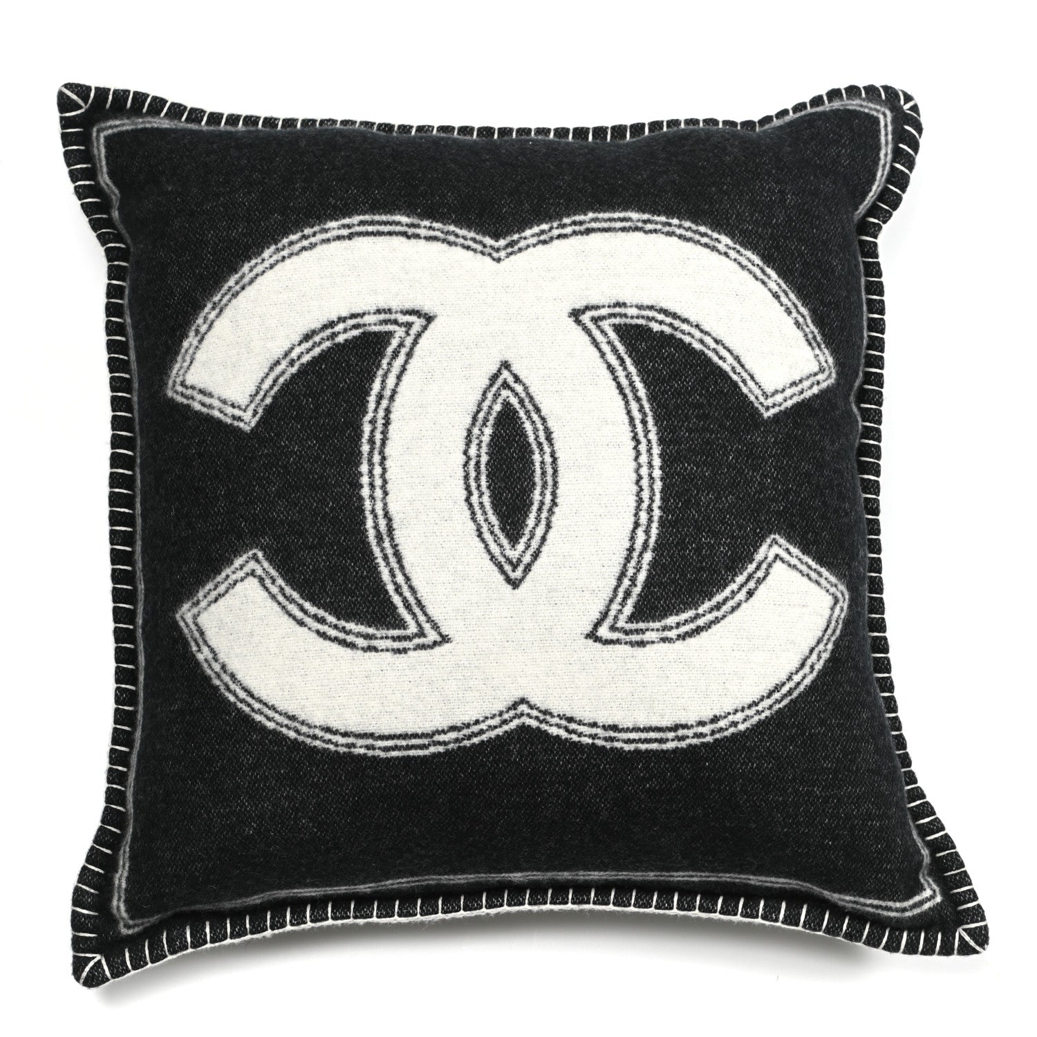 Chanel Merino Wool Cashmere CC Pillow Black White 1 of 3