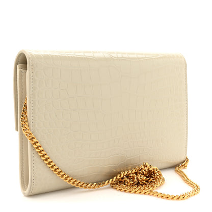 Saint Laurent Calfskin Crocodile Embossed Monogram Uptown Chain Wallet Crema Soft 4 of 15