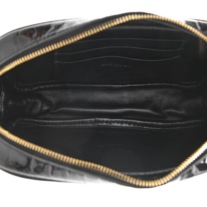 Saint Laurent Calfskin Crocodile Embossed Monogram Mini Lou Camera Bag Black 7 of 10