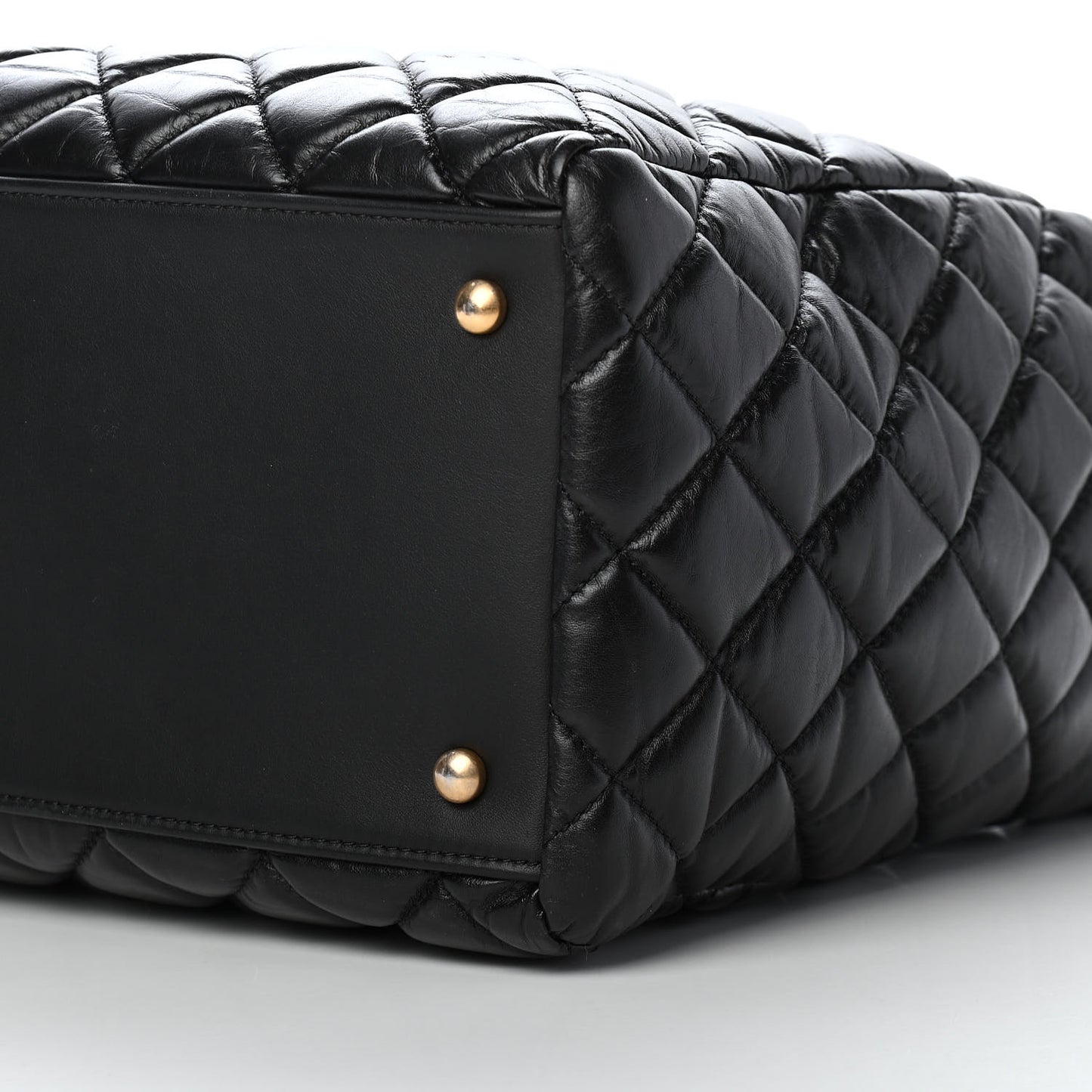 Aged Calfskin Quilted Large Coco Handle Shopping Tote Black