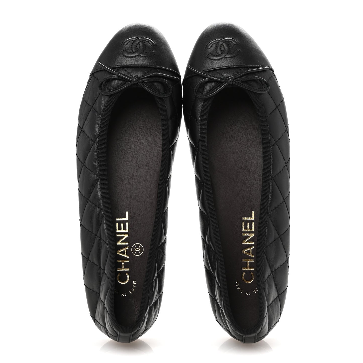 Aged Calfskin Quilted CC Cap Toe Ballerina Flats 37.5 Black