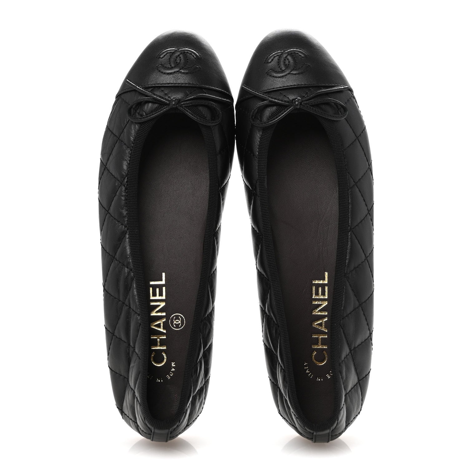 Chanel Aged Calfskin Quilted CC Cap Toe Ballerina Flats 37.5 Black 2 of 10