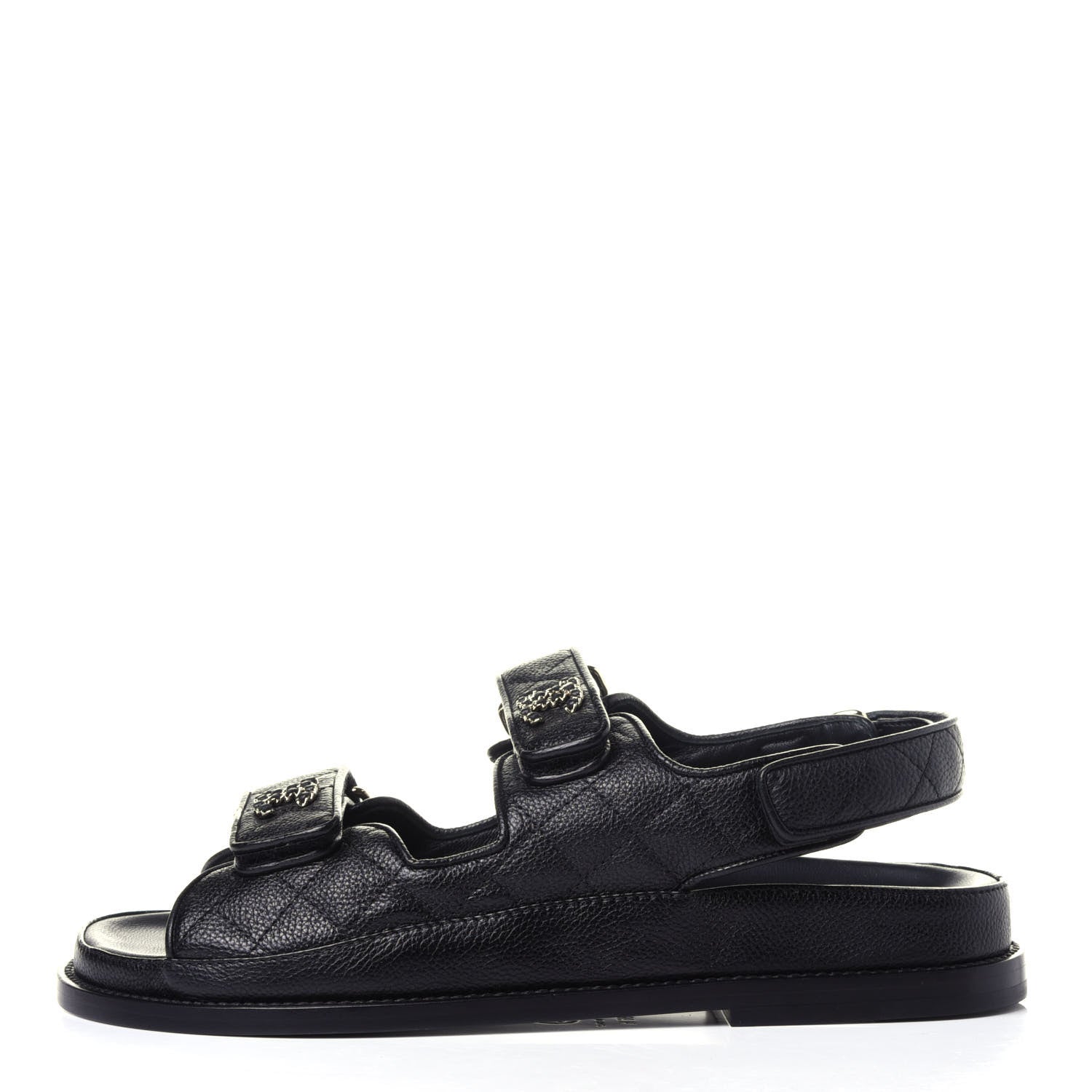 Chanel Grained Calfskin Velcro Dad Sandals 36.5 Black 1 of 13