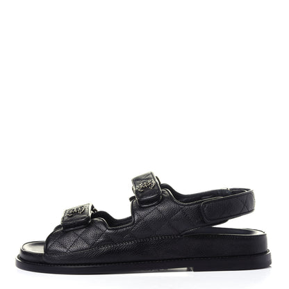 Chanel Grained Calfskin Velcro Dad Sandals 36.5 Black 1 of 13