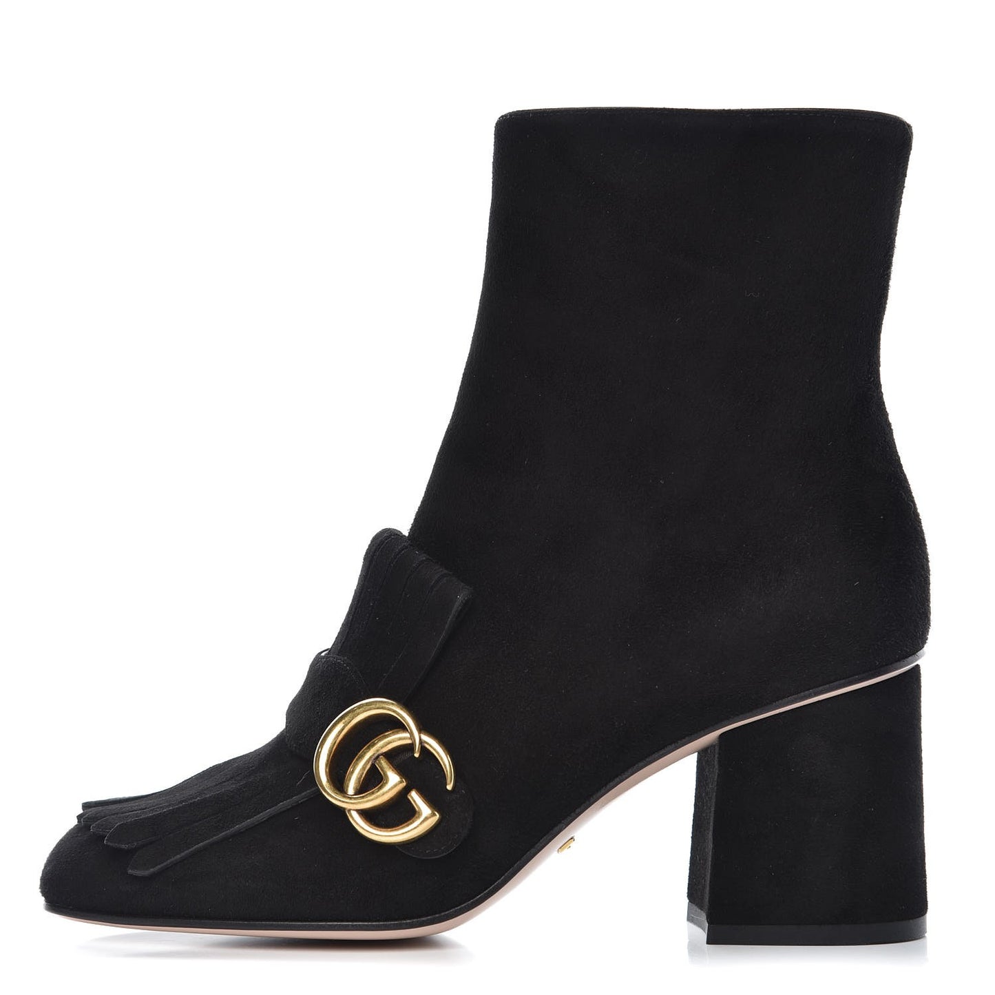 Kid Scamosciato GG Marmont Fringe 75mm Ankle Boots 38 Black