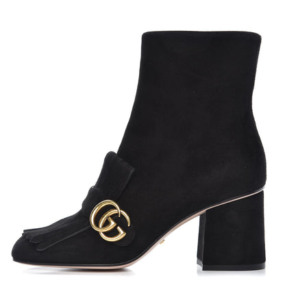Gucci Kid Scamosciato GG Marmont Fringe 75mm Ankle Boots 38 Black 1 of 9