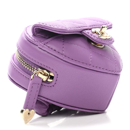 Chanel Lambskin Quilted CC In Love Heart Zipped Arm Coin Purse Purple 4 of 8