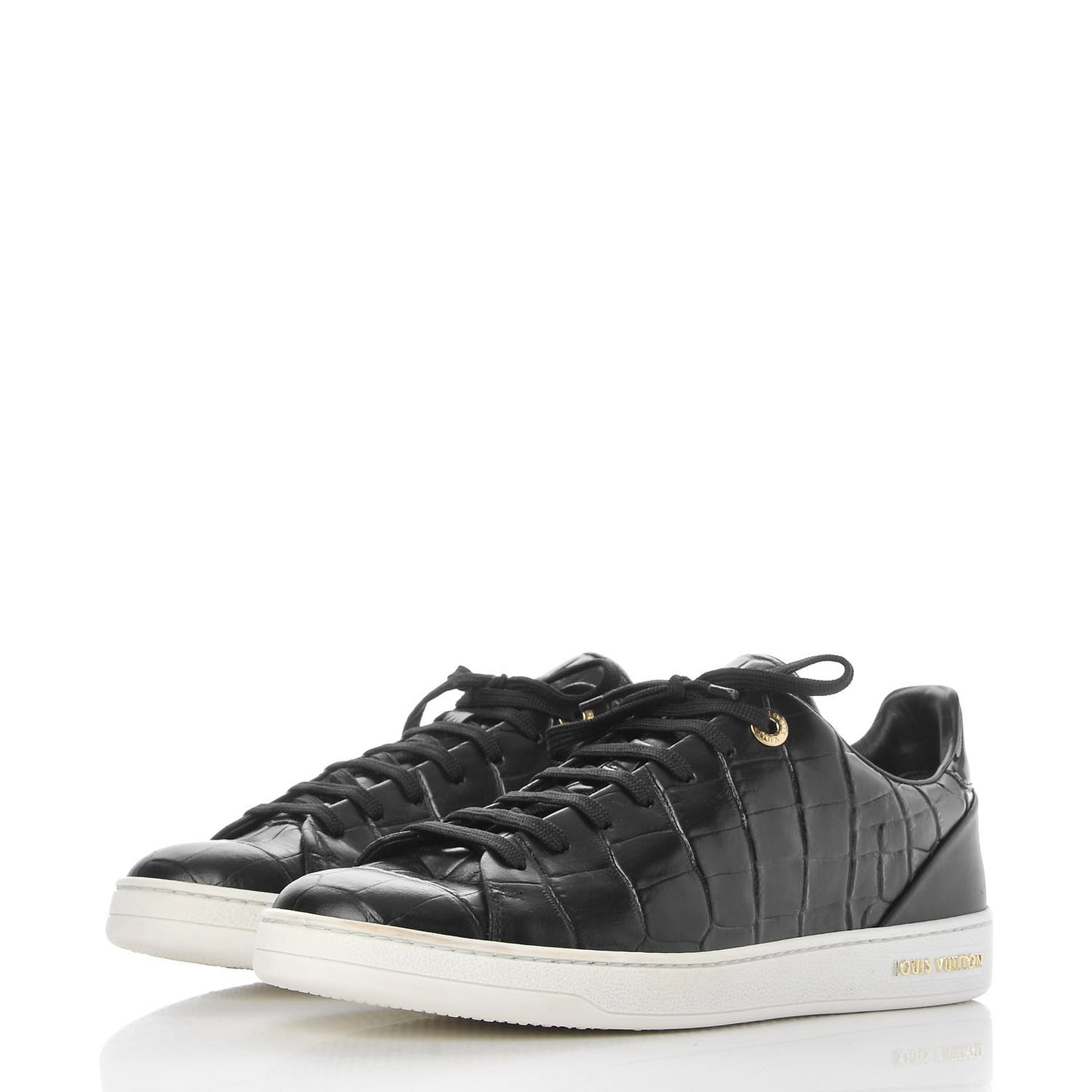 Calfskin Crocodile Embossed Frontrow Sneakers 39.5 Black