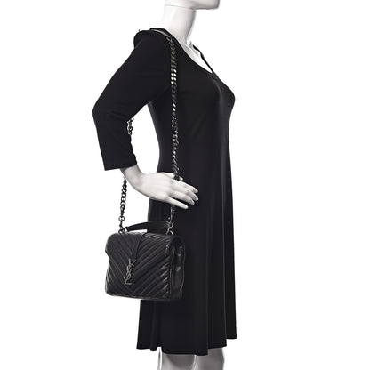 Saint Laurent Sheepskin Matelasse Chevron Monogram Medium College Bag Black 2 of 10