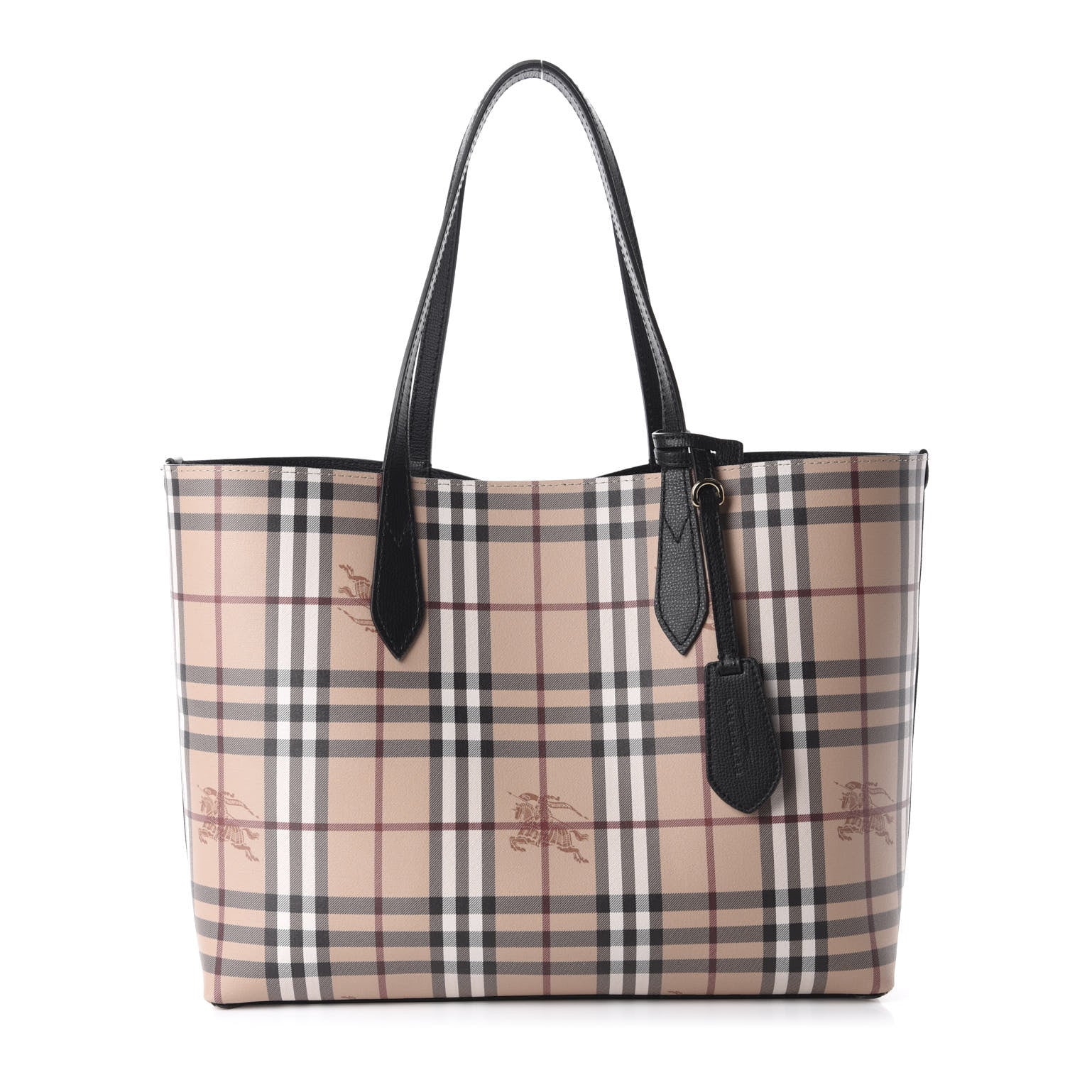 Burberry Grainy Calfskin Haymarket Check Medium Reversible Tote Black 12 of 18