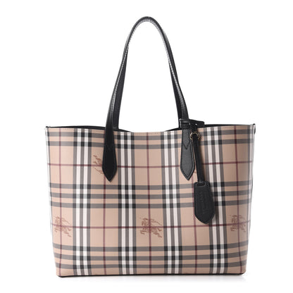 Burberry Grainy Calfskin Haymarket Check Medium Reversible Tote Black 12 of 18