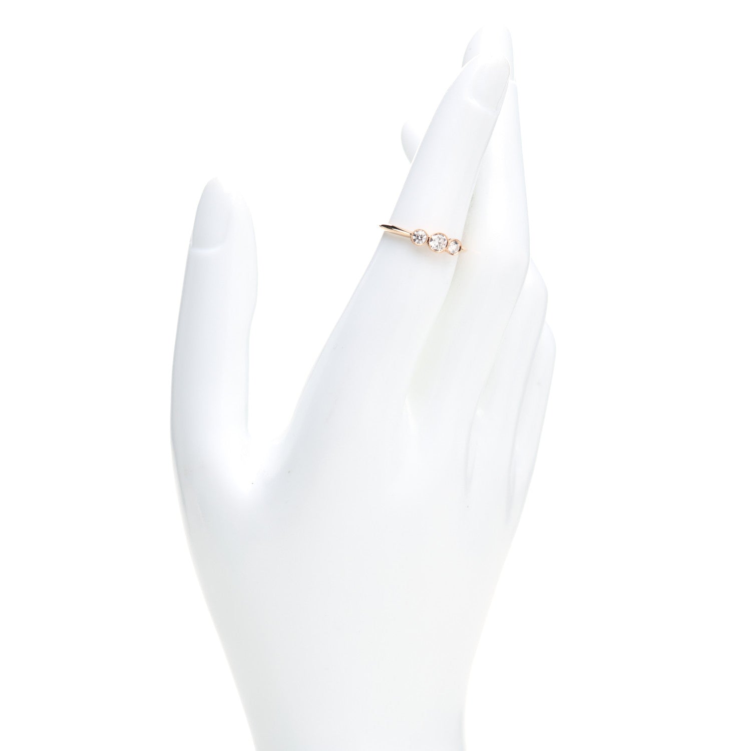 Tiffany 18K Rose Gold Diamond Three Stone Milgrain Ring 49 5 2 of 5