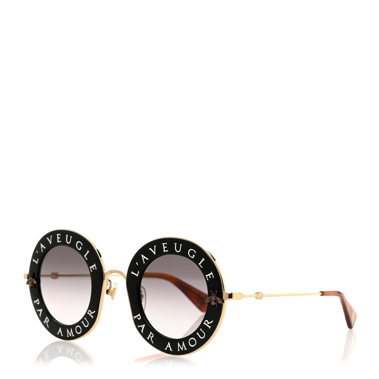 Gucci Metal L'Aveugle Par Amour Round Frame Sunglasses GG0113S Black 1 of 9