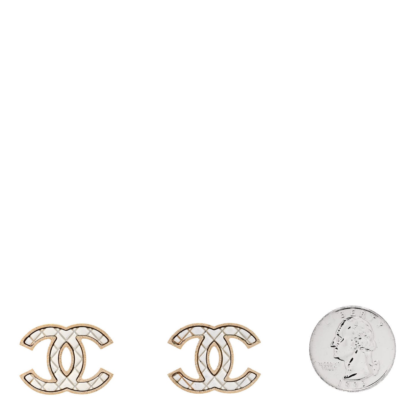 Metal Quilted CC Earrings Gold White