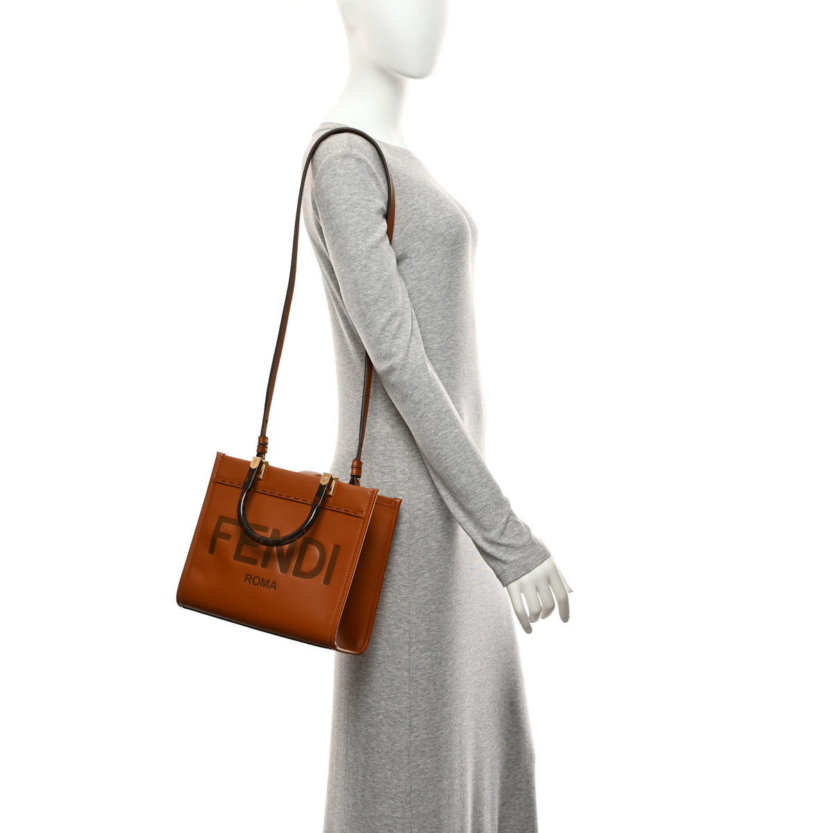 Fendi Vitello King Plexiglass Logo Embossed Small Fendi Sunshine Shopper Tote Cuoio 2 of 11