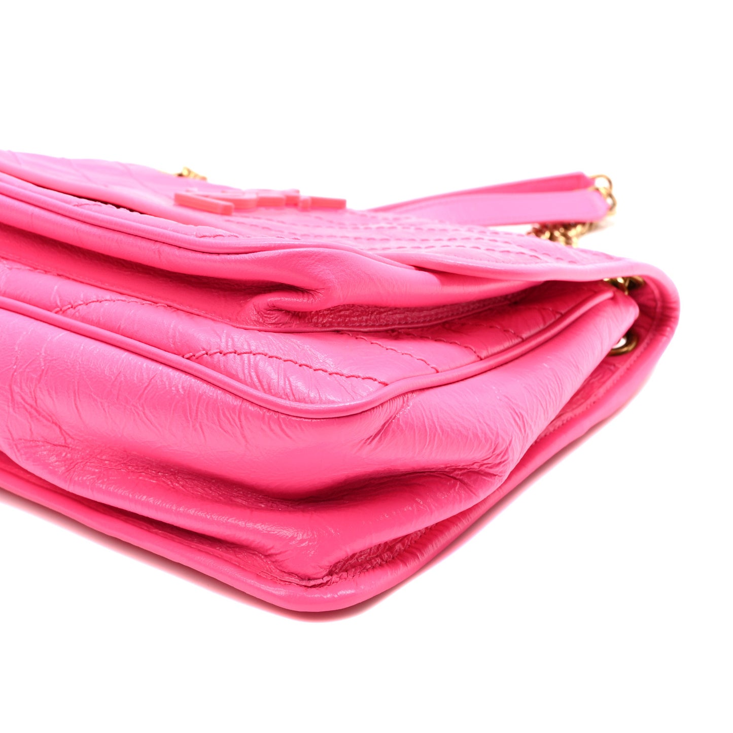Crinkled Calfskin Matelasse Monogram Medium Niki Chain Satchel  Rose Glow