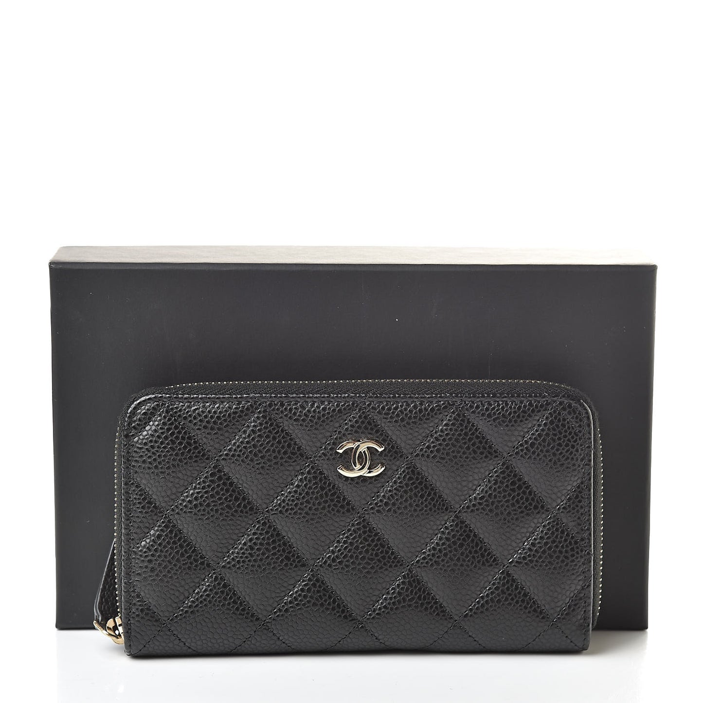 Caviar Quilted Small Zip Around Wallet Black