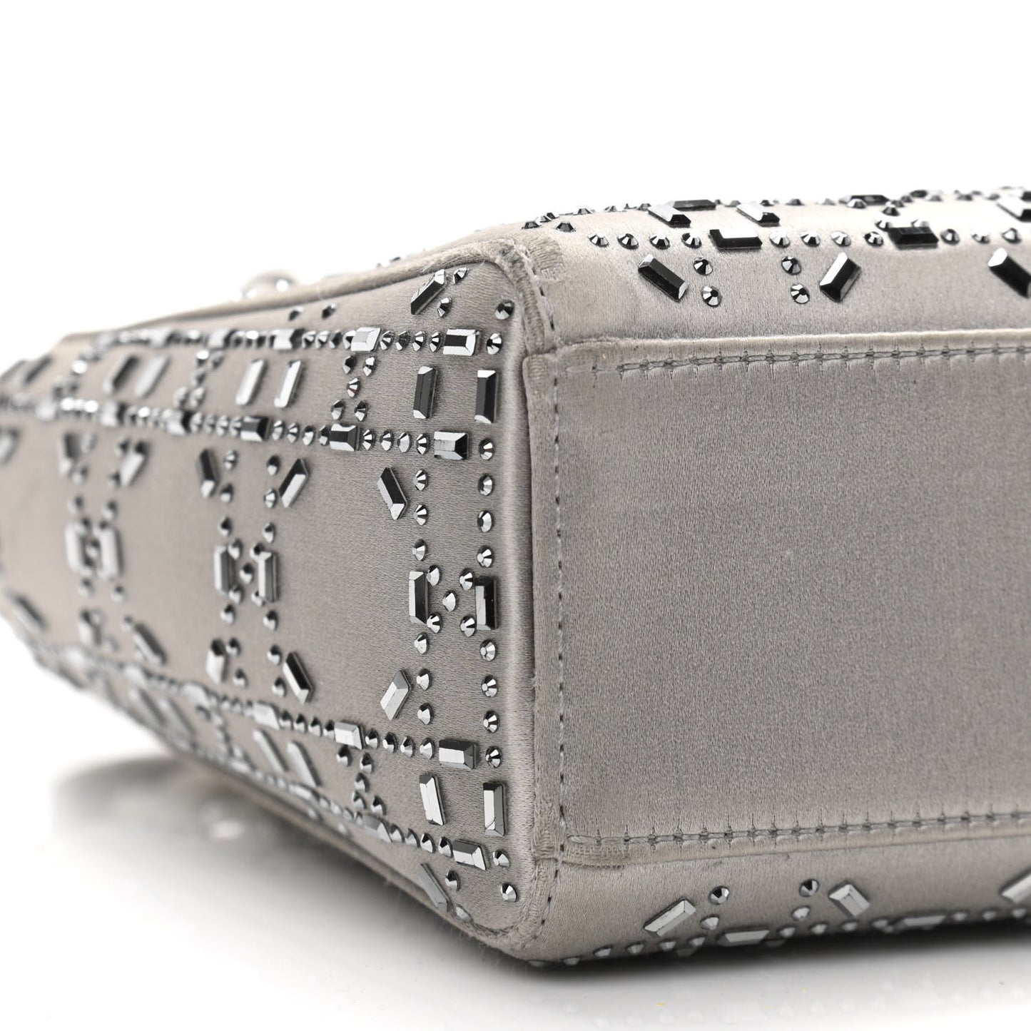 Satin Crystal Cannage Mini Lady Dior Gray