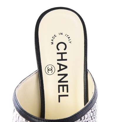 Chanel Tweed Goatskin Pearl Mules 35.5 Grey Beige Black 8 of 11