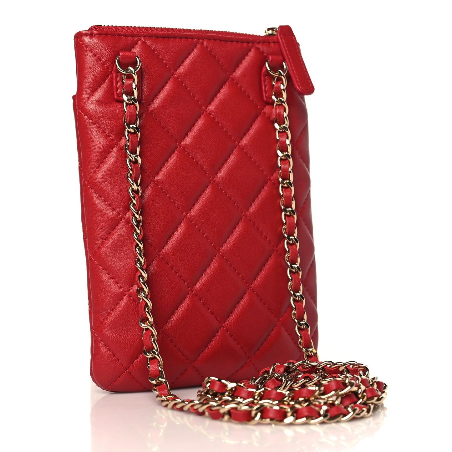 Lambskin Quilted CC Phone Holder Red