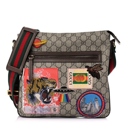 Gucci Soft GG Supreme Monogram Courrier Web Medium Flat Messenger Bag Beige New Acero Multicolor 1 of 25