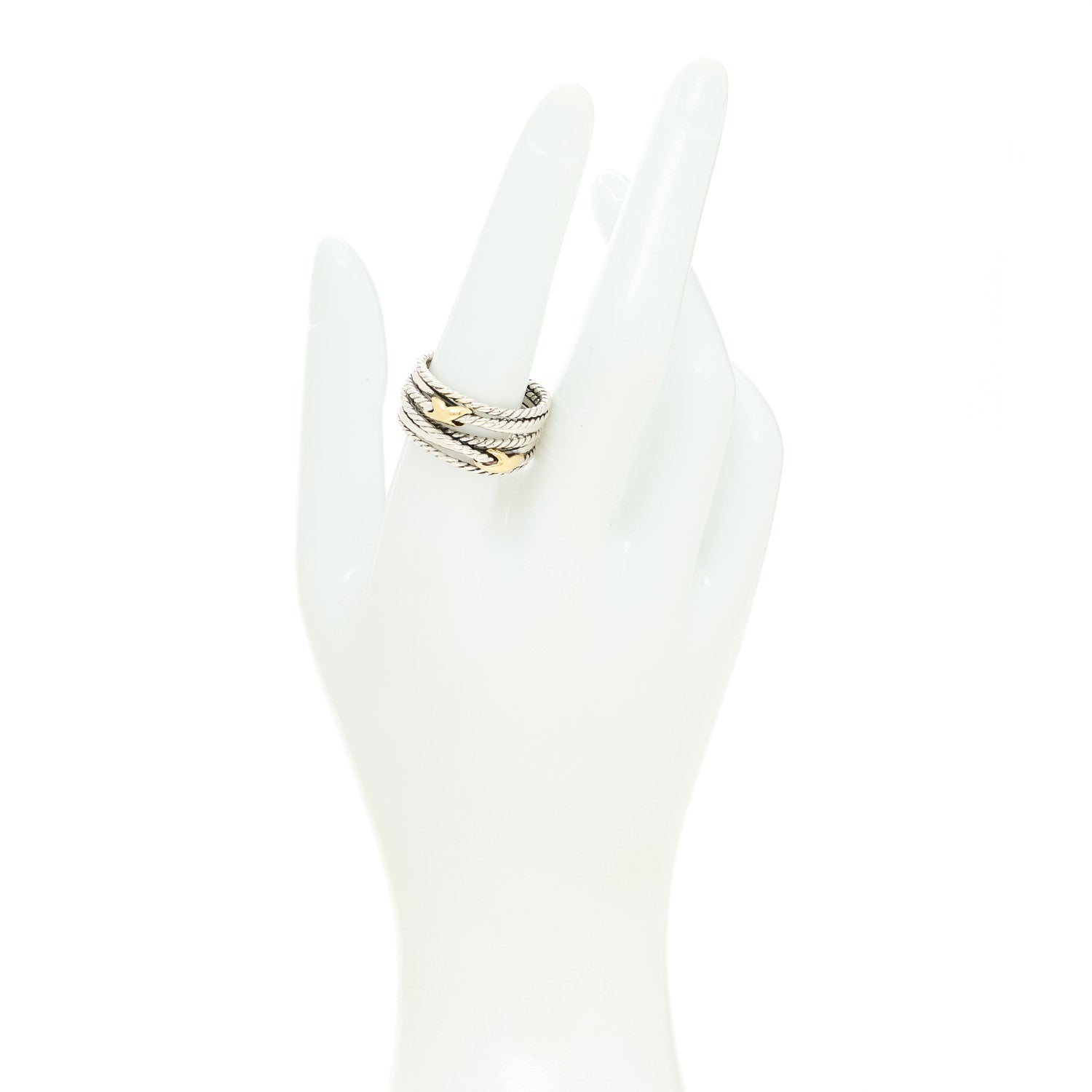 David Yurman Sterling Silver 18K Yellow Gold Double X Crossover Ring 58 8.5 2 of 4