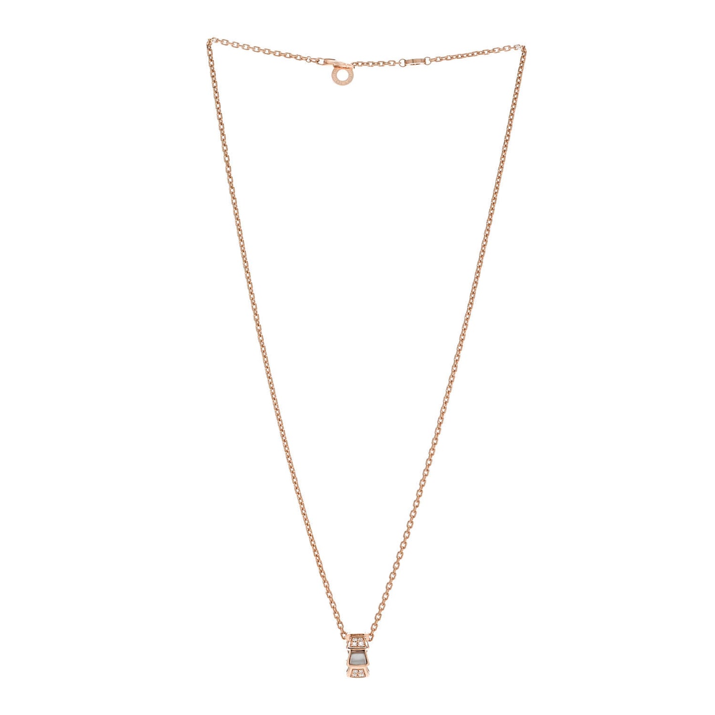 18K Rose Gold Diamond Mother of Pearl Serpenti Viper Pendant Necklace