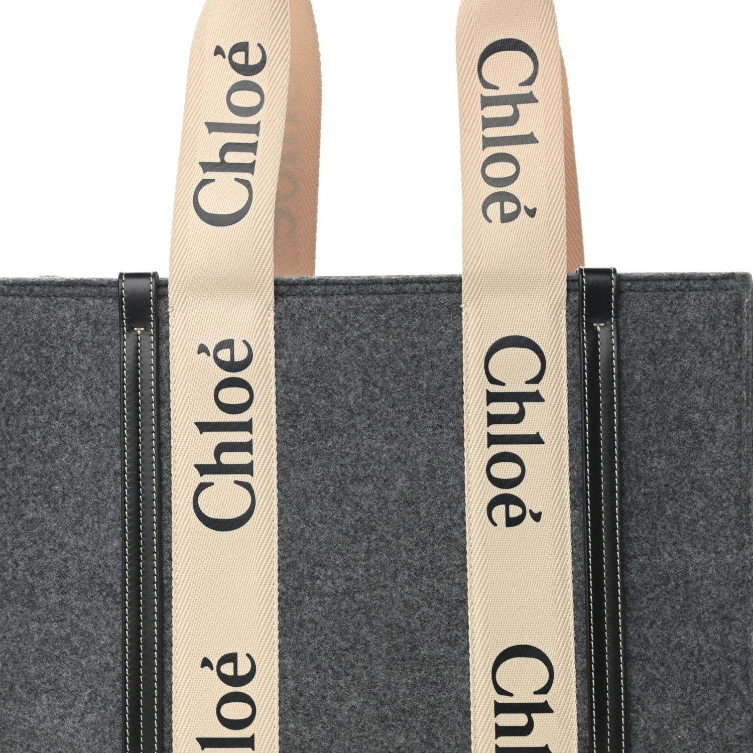 Chloe Felt Shiny Calfskin Medium Woody Ribbon Tote Cashmere Gray 8 of 13