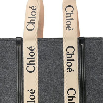 Chloe Felt Shiny Calfskin Medium Woody Ribbon Tote Cashmere Gray 8 of 13