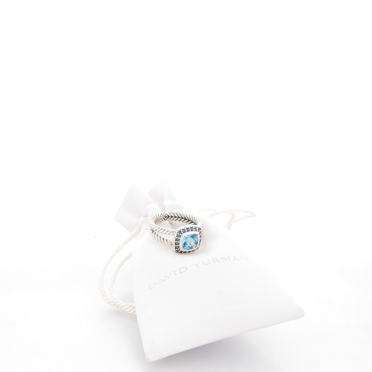 David Yurman Sterling Silver Blue Topaz Sapphire 7mm Petite Cable Candy Ring 51.5 6 5 of 5