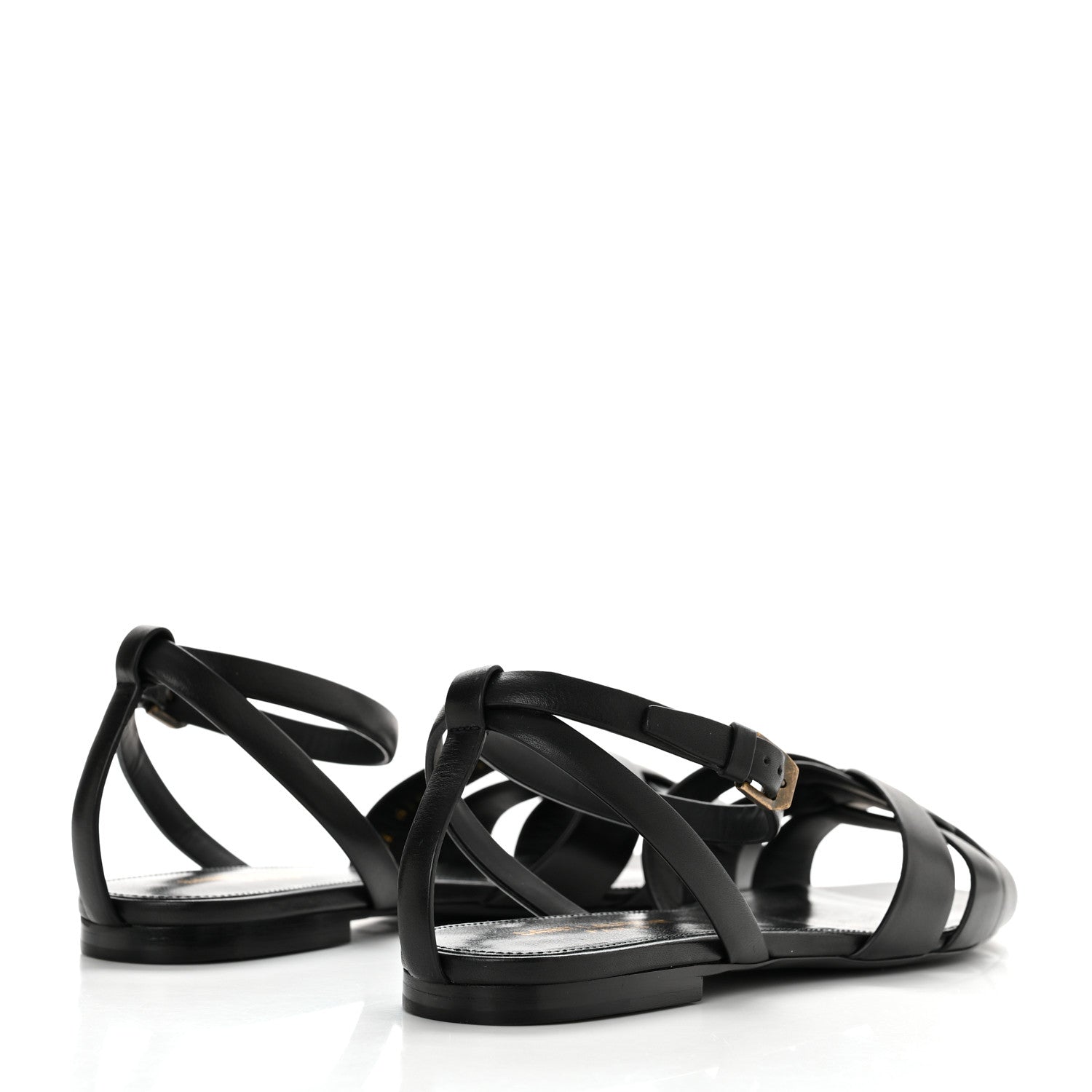 Saint Laurent Calfskin Tribute 05 Ankle Strap Flat Sandals 37 Black 4 of 9