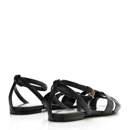Saint Laurent Calfskin Tribute 05 Ankle Strap Flat Sandals 37 Black 4 of 9