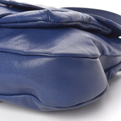 Chanel Glazed Caviar Flap Hobo Dark Blue 6 of 10