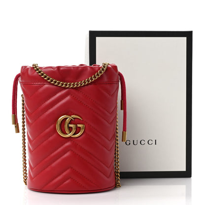 Gucci Calfskin Matelasse Mini GG Marmont 2.0 Bucket Bag Hibiscus Red 9 of 9