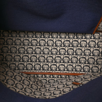Salvatore Ferragamo Canvas 1927 Signature Tote Navy Brown 5 of 9