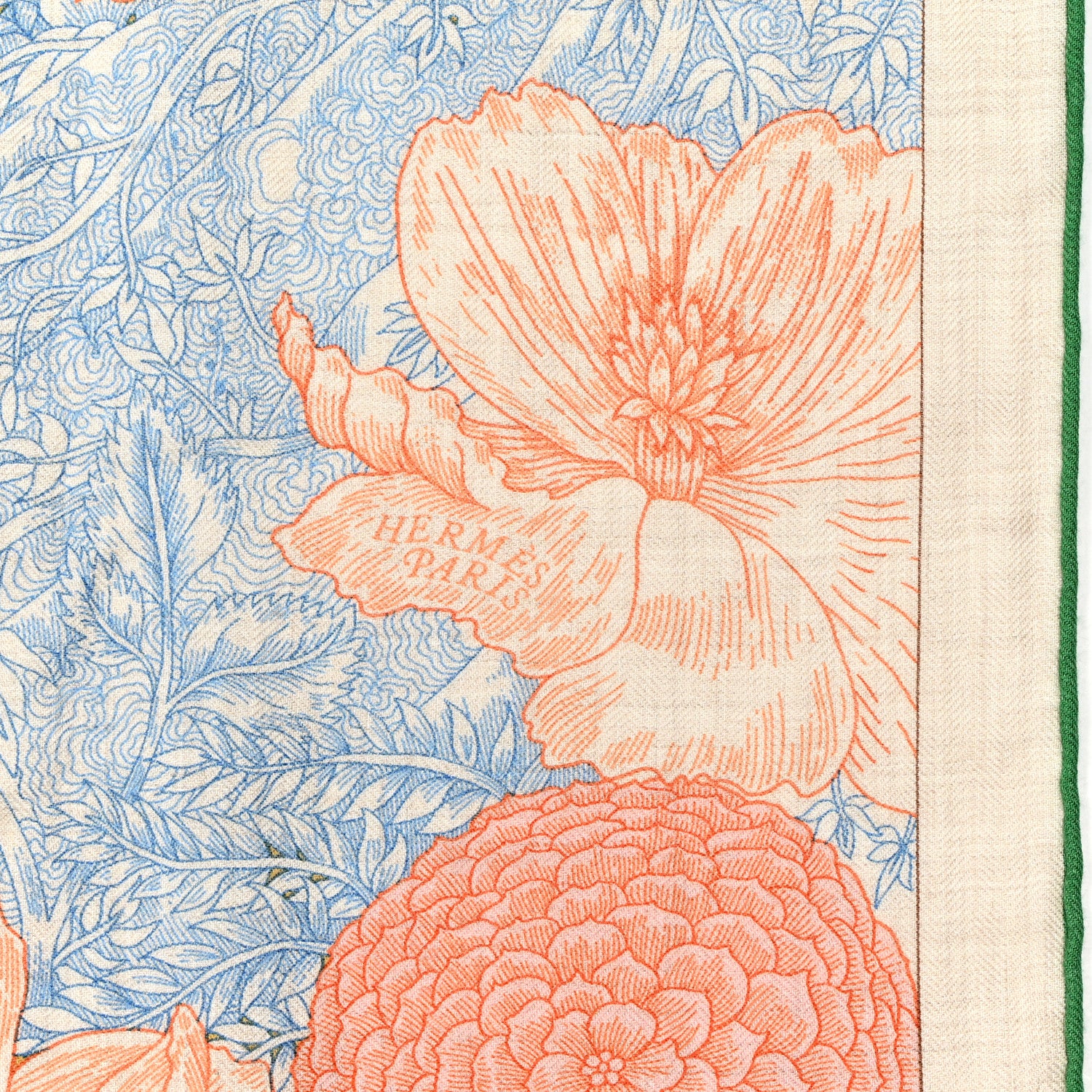 Hermes Cashmere Silk Retour a la Nature 140 Bleu Kaki Orange 2 of 5