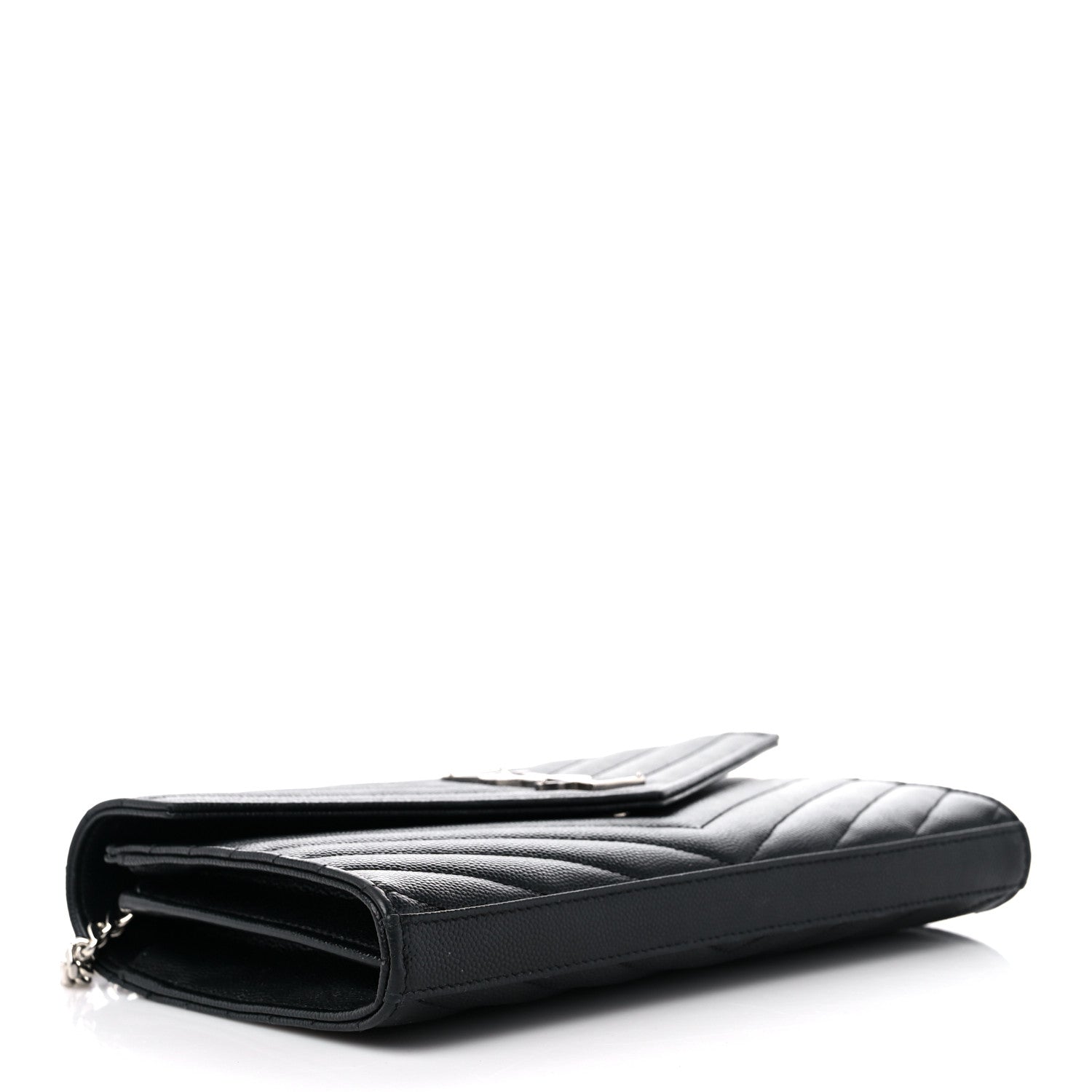 Saint Laurent Grain De Poudre Matelasse Chevron Monogram Chain Wallet Black 4 of 12