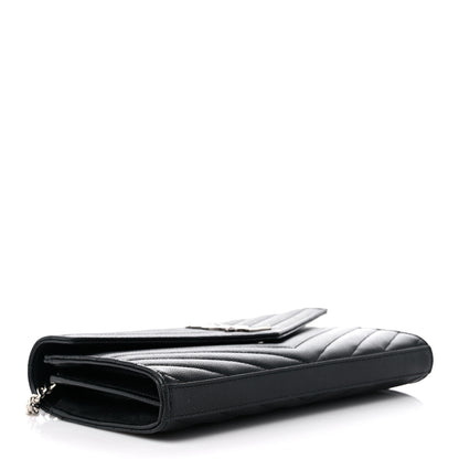 Saint Laurent Grain De Poudre Matelasse Chevron Monogram Chain Wallet Black 4 of 12
